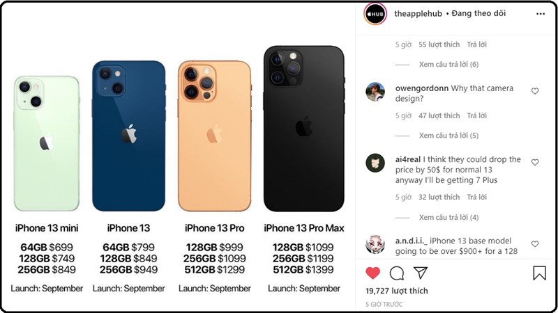 Giá bán iPhone 13 series: Từ 16 triệu, không có bản 1TB như lời đồn