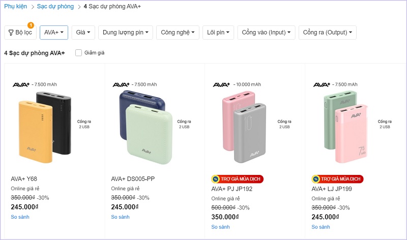 Sạc dự phòng AVA+ Sạc dự phòng AVA+