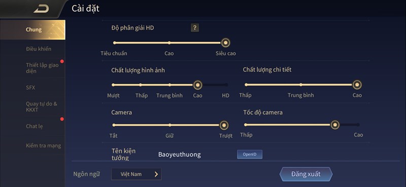Thiết lập game Liên Quân Mobile Thiết lập game Liên Quân Mobile