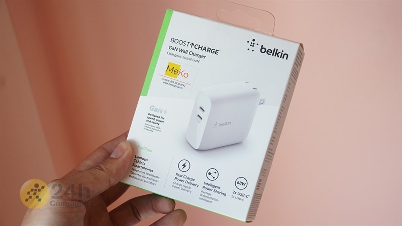 Hộp đựng adapter của củ sạc 2 cổng Type-C 50W Belkin. Hộp đựng adapter của củ sạc 2 cổng Type-C 50W Belkin.