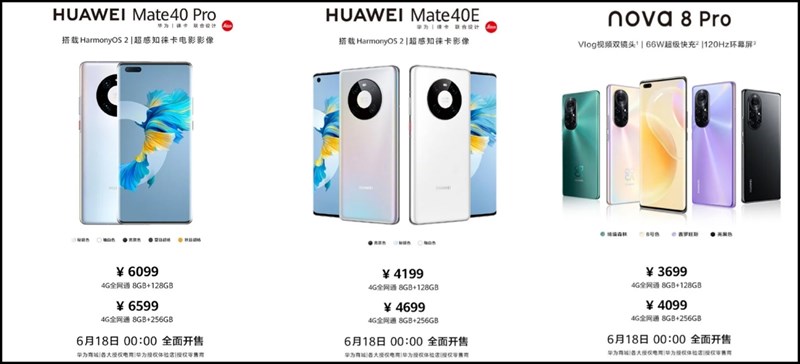 Huawei mở bán Mate 40 Pro, Mate 40E và Nova 8 Pro chạy HarmonyOS nhưng chỉ hỗ trợ 4G