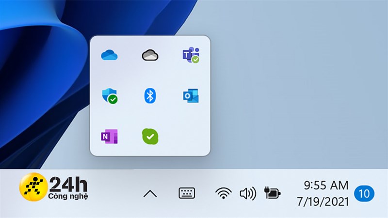 Biểu tượng ẩn phía dưới Taskbar đã được làm bo tròn và đồng bộ hơn với giao diện chung của Windows 11.