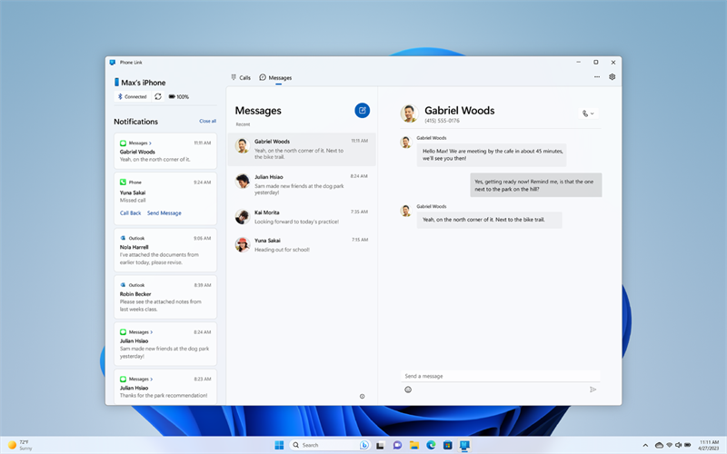 Phone Link trên Windows 11 giờ đây đã hỗ trợ cho người dùng iPhone. Nguồn: Microsoft.