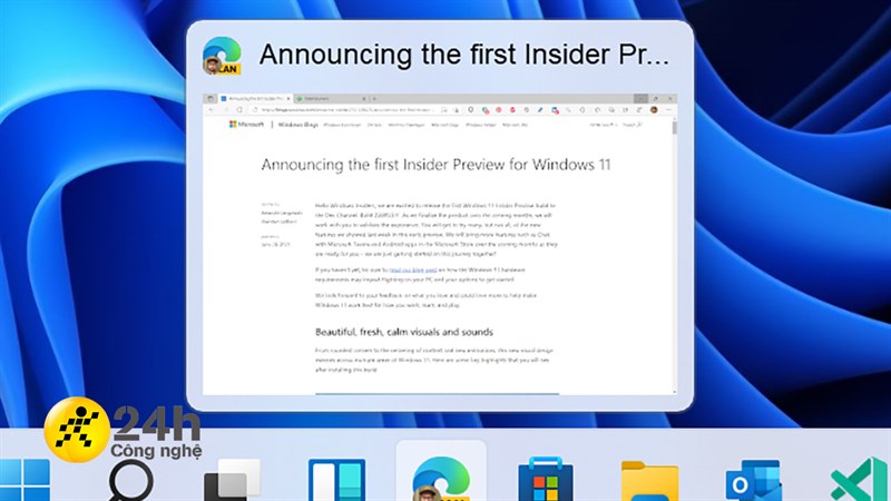 Hình ảnh preview (xem trước) của ứng dụng xuất hiện khi mình rê chuột vào icon trên Taskbar đã được bo cong hơn.