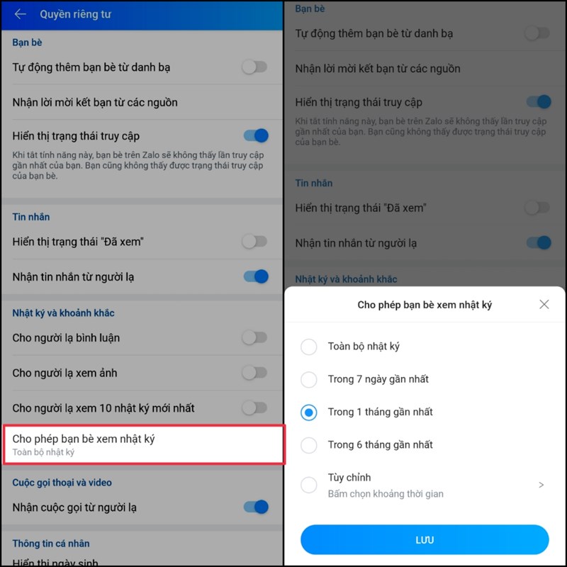 Thiết lập quyền xem nhật ký trên Zalo theo thời gian Thiết lập quyền xem nhật ký trên Zalo theo thời gian