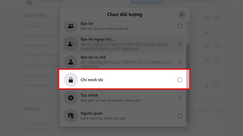 Cách ẩn thông tin trên Facebook bằng máy tính