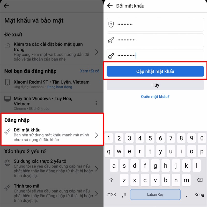 Cách đổi mật khẩu Facebook trên điện thoại
