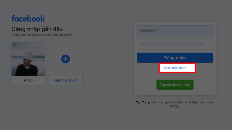 Quên mật khẩu Facebook