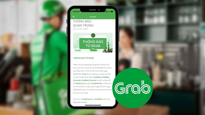 Grab thông báo ngừng dịch vụ giao đồ ăn tại TP.HCM