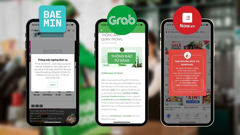 Grab, Baemin, Now thông báo ngừng dịch vụ giao đồ ăn tại TP.HCM