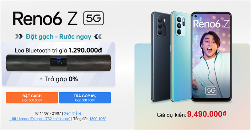 Khi bạn đặt trước OPPO Reno6 Z 5G tại Thế Giới Di Động, bạn sẽ được loa Bluetooth Tenkin L6 xịn sò. Khi bạn đặt trước OPPO Reno6 Z 5G tại Thế Giới Di Động, bạn sẽ được loa Bluetooth Tenkin L6 xịn sò.