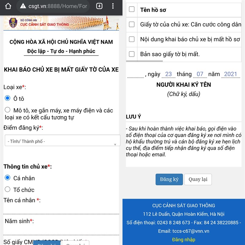 Cách khai báo chủ xe bị mất giấy tờ của xe Cách khai báo chủ xe bị mất giấy tờ của xe