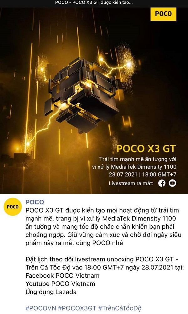 POCO X3 GT được ấn định ngày ra mắt tại Việt Nam: Chip Dimensity 1100 mạnh mẽ, pin khủng, camera ngon và giá phải chăng