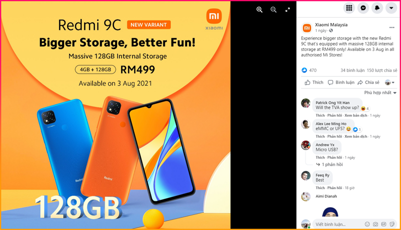 Xiaomi Malaysia ra mắt Redmi 9C phiên bản RAM 4 GB + ROM 128 GB 