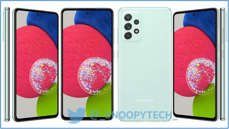 Galaxy A52s 5G lộ nhiều ảnh render với 4 tùy chọn màu sắc khác nhau, trong đó có một màu rất ‘tươi mát’