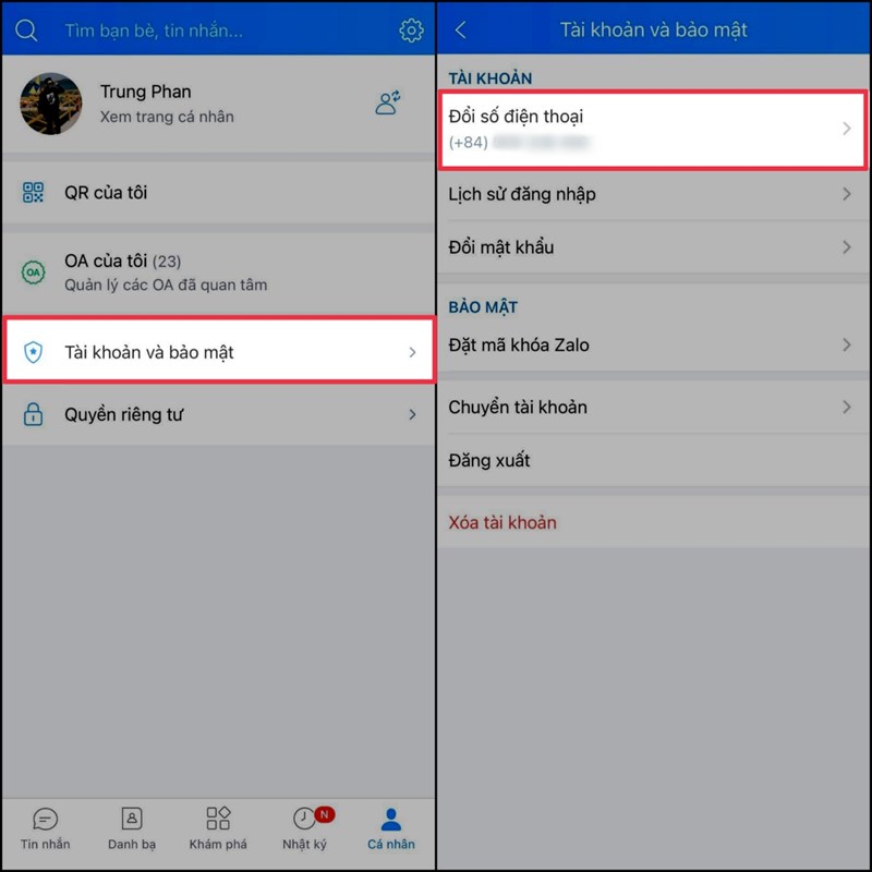 Cách đổi số điện thoại Zalo trên iPhone