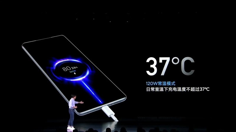 Nhiệt độ của Mi MIX 4 khi dùng sạc nhanh 120 W chỉ vào khoảng 37 độ C. Nguồn: Xiaomi. Nhiệt độ của Mi MIX 4 khi dùng sạc nhanh 120 W chỉ vào khoảng 37 độ C. Nguồn: Xiaomi.