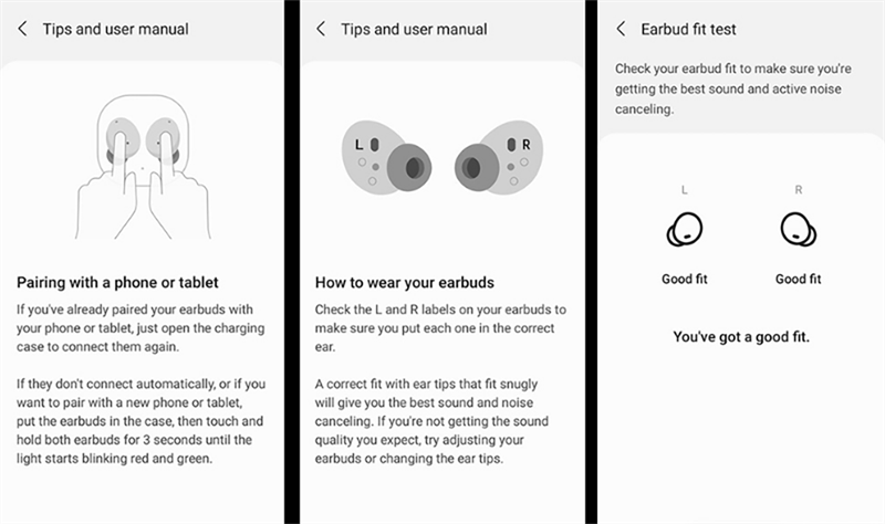 Quá trình kiểm tra độ khít của tai nghe Buds 2 thông qua phần mềm Galaxy Wearable. Nguồn: Android Authority.