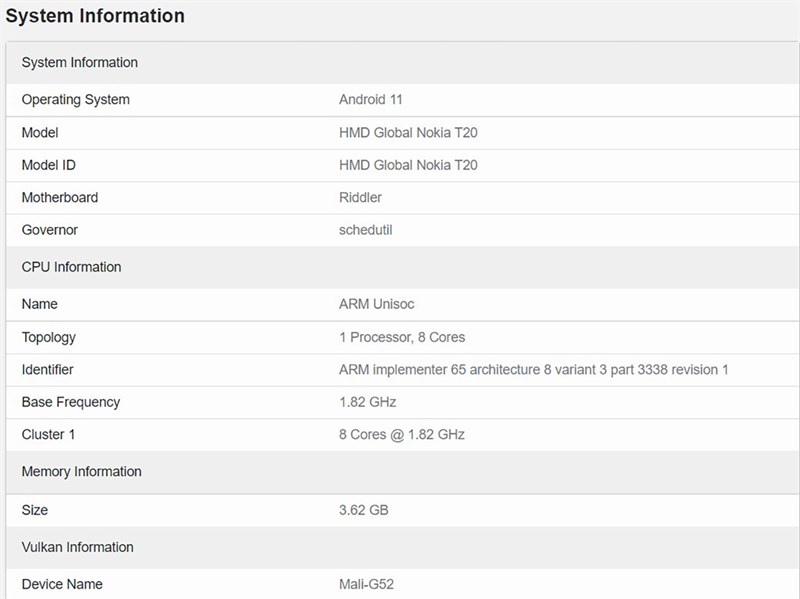 Máy tính bảng Nokia T20 được phát hiện trên Geekbench