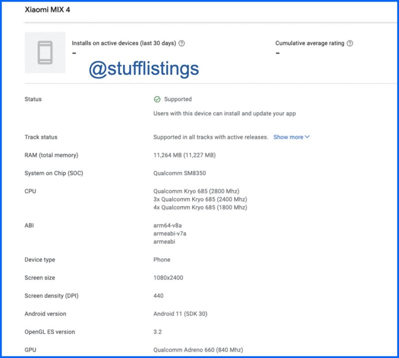 Xiaomi MIX 4 xuất hiện trên Google Play Console