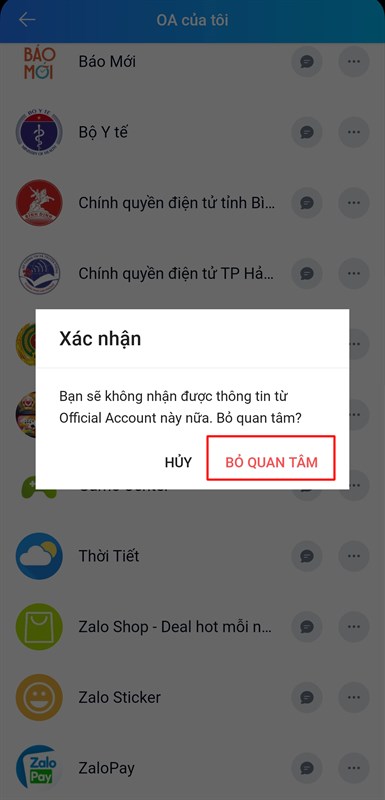 Bỏ quan tâm Zalo