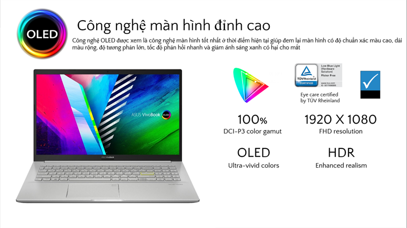 Điểm nổi bật nhất của ASUS VivoBook 15 OLED (A515) đến từ màn hình OLED của thiết bị. Nguồn: ASUS.