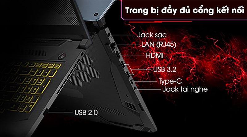 Các cổng kết nối trên ASUS TUF Gaming.