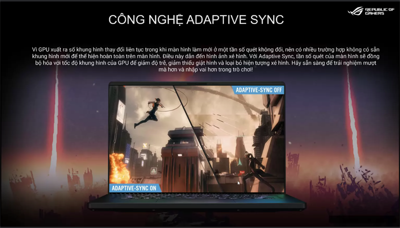 Công nghệ Adaptive Sync trên màn hình Zephyrus M16. Nguồn: ASUS.