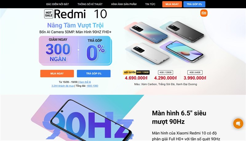 Chương trình Hotsale của Xiaomi Redmi 10 tại Thế Giới Di Động.