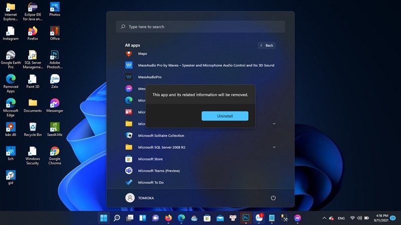 cách gỡ ứng dụng trên Windows 11