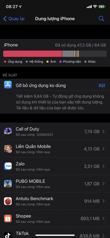 iPhone 11 64 GB của mình may mắn vẫn còn nhiều dung lượng.