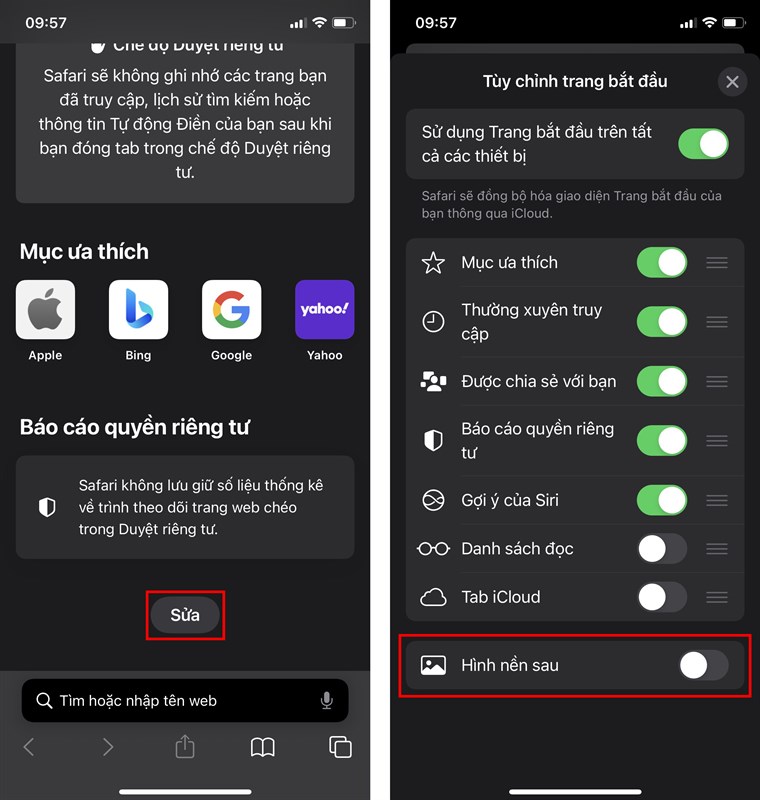 Cách cài hình nền cho Safari trên iOS 15