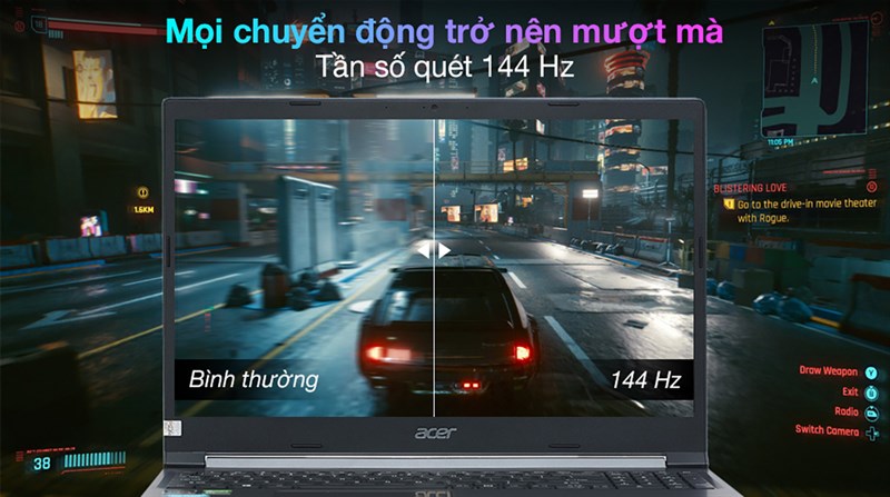 Màn 144 Hz trên Acer Aspire 7 cho nội dung hiển thị trở nên mượt mà hơn.