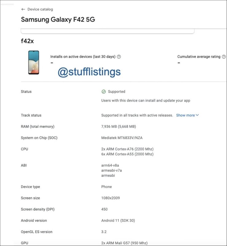 Thêm nhiều thông số kỹ thuật của Galaxy F42 5G được tiết lộ: Màn hình Full HD+, chip Dimensity 700 và RAM 8GB