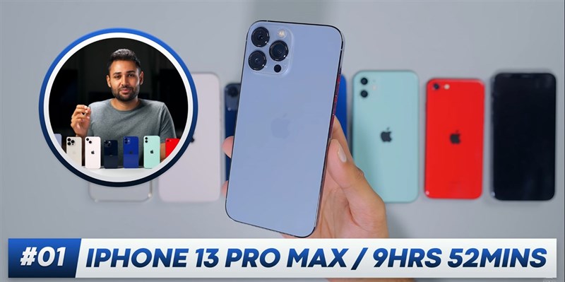 Pin iPhone 13 Pro Max có thể hoạt động liên tục gần 10 tiếng sau bài test của Arun Maini. Nguồn: Mrwhosetheboss. Pin iPhone 13 Pro Max có thể hoạt động liên tục gần 10 tiếng sau bài test của Arun Maini. Nguồn: Mrwhosetheboss.