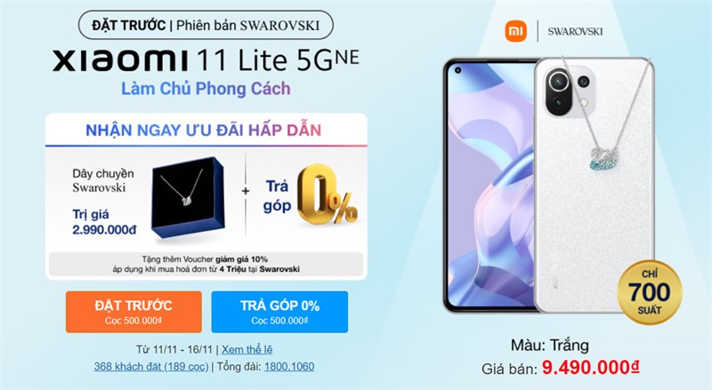 Xiaomi 11 Lite 5G NE Trắng Swarovski