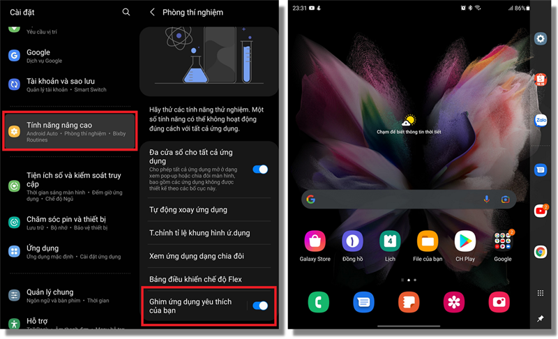 Z Fold3 5G có một thanh giống Taskbar kế bên để truy cập nhanh vào các ứng dụng. Z Fold3 5G có một thanh giống Taskbar kế bên để truy cập nhanh vào các ứng dụng.
