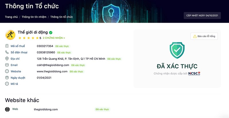 Loạt website thuộc Thế Giới Di Động đạt chứng nhận Tín nhiệm mạng Loạt website thuộc Thế Giới Di Động đạt chứng nhận Tín nhiệm mạng