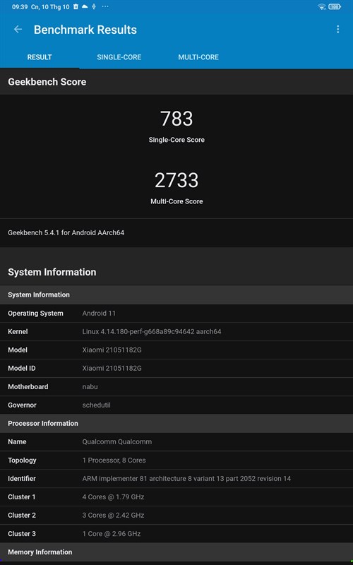 Điểm Geekbench của Xiaomi Pad 5 Điểm Geekbench của Xiaomi Pad 5