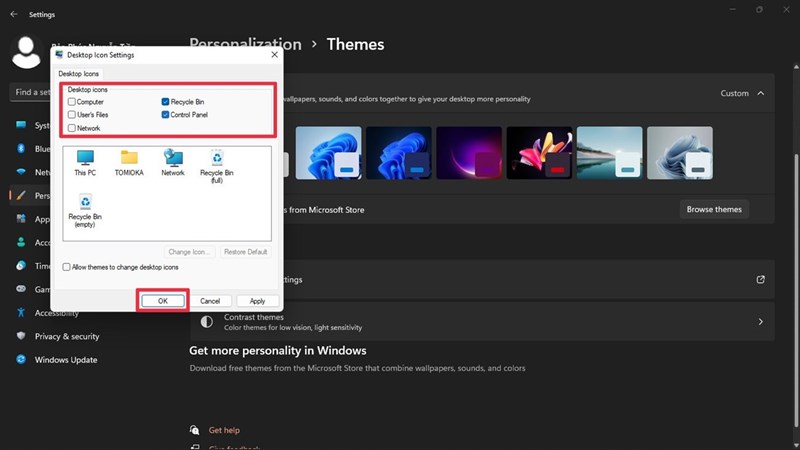 Cách ẩn hoặc hiện các icon hệ thống trên màn hình desktop Windows 11 Cách ẩn hoặc hiện các icon hệ thống trên màn hình desktop Windows 11