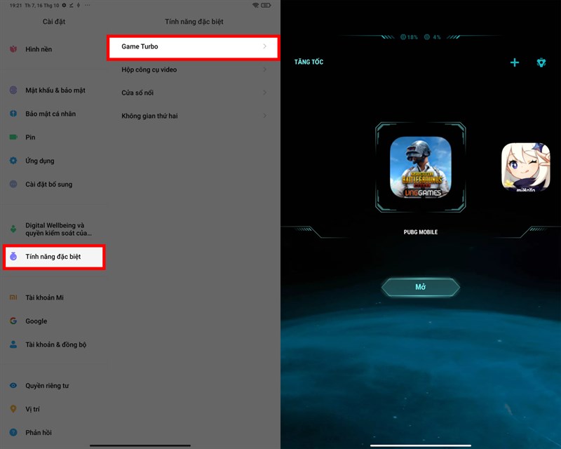 Cách bật Game Turbo