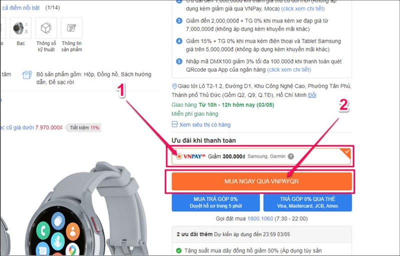 Quét VNPAY, giảm ngay 300K khi mua đồng hồ thông minh Samsung, Garmin