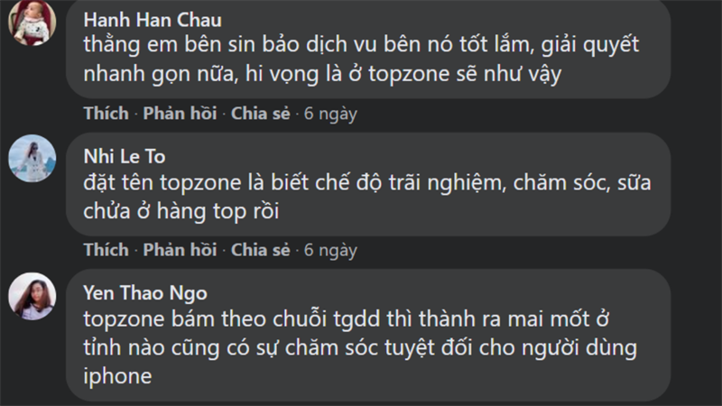 Kỳ vọng của người tiêu dùng về TopZone trên một diễn đàn công nghệ.