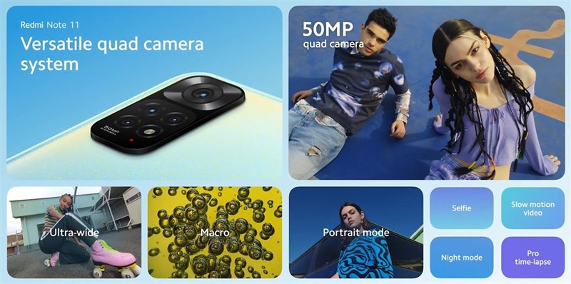 Xiaomi Redmi Note 11 được trang bị 4 camera với cảm biến chính có độ phân giải 50 MP. Nguồn: Xiaomi.