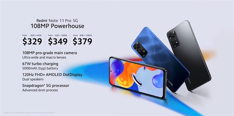 Xiaomi Redmi Note 11 Pro 5G có giá bán hợp lý. Nguồn: Xiaomi.