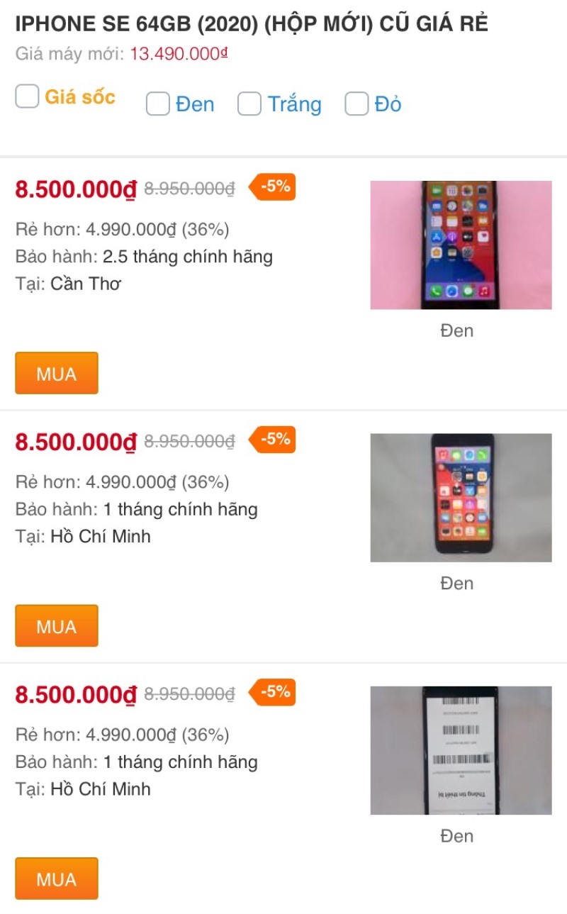iPhone SE 64GB 2020 (Hộp mới) cũ