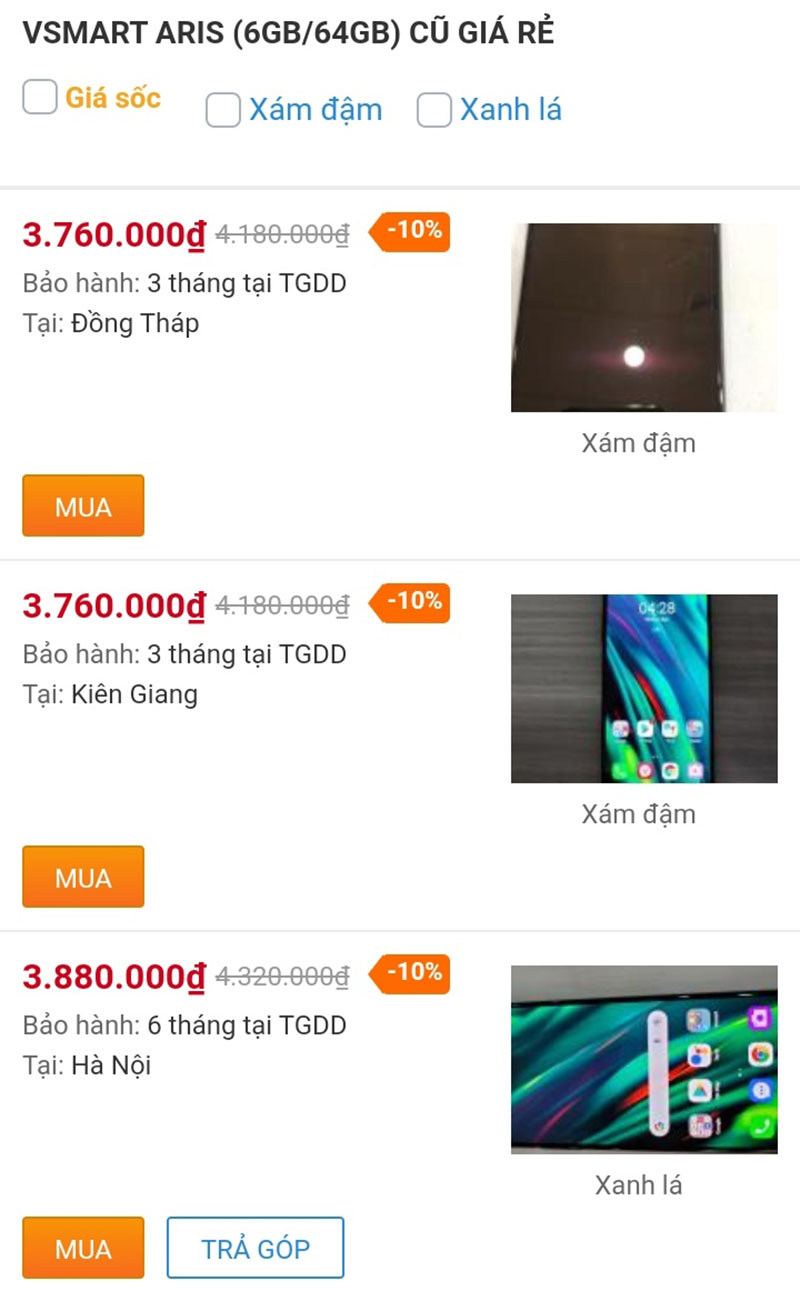 Điện thoại Vsmart Aris (6GB/64GB) cũ giá rẻ Điện thoại Vsmart Aris (6GB/64GB) cũ giá rẻ