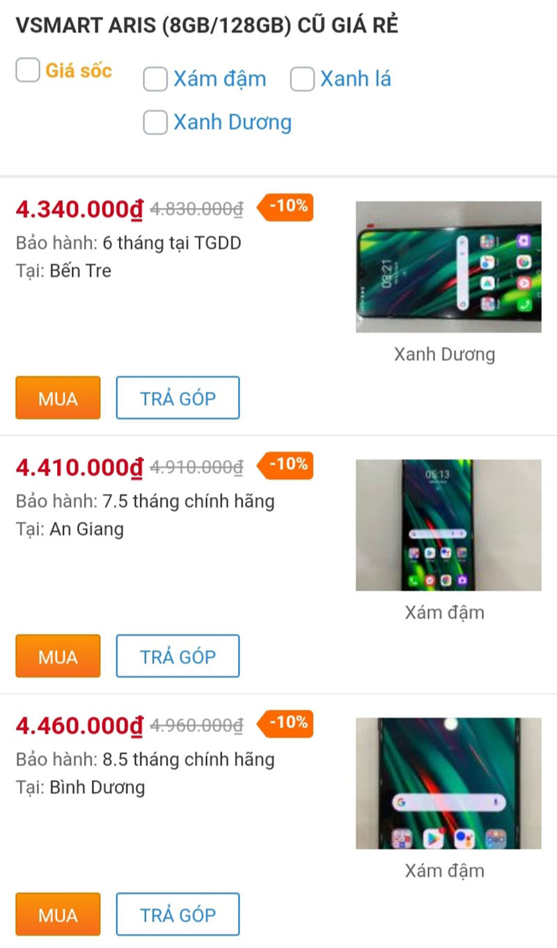 Điện thoại Vsmart Aris (8GB/128GB) cũ giá rẻ Điện thoại Vsmart Aris (8GB/128GB) cũ giá rẻ