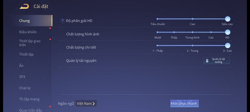 Thiết lập đồ họa trong game Liên Quân Mobile mà mình chỉnh để test pin Xiaomi 11T Pro. Thiết lập đồ họa trong game Liên Quân Mobile mà mình chỉnh để test pin Xiaomi 11T Pro.