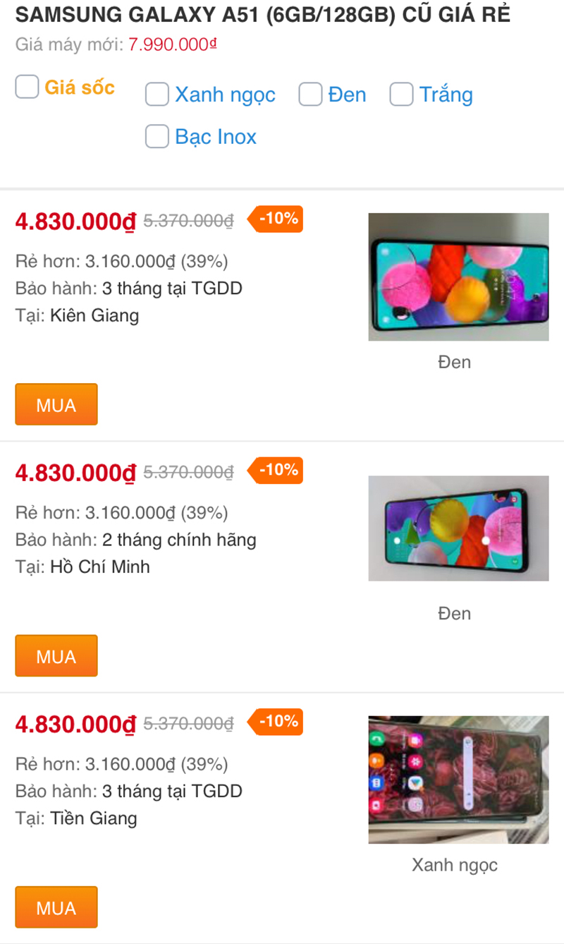 Galaxy A51 (6GB/128GB) cũ Galaxy A51 (6GB/128GB) cũ